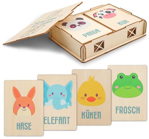 Lilli&Luki® Spielzeug ab 2 Jahre [20 Karten] Montessori | Kinderspielzeug | Holz | Geschenk | Lernspiele | Memo | Mädchen | Junge | Holzspielzeug | Spielsachen | Geschenkideen (Tiere)