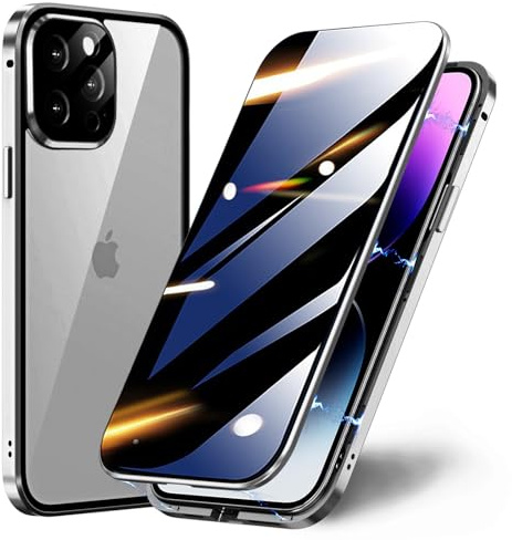 TOPF&B Privacy Case for iPhone 15 Pro,Magnetic Cover Built-in Privacy Screen Protector and Camera Protector,360 Degree Full Cover Metal Bumper Case for iPhone 15 Pro,Natural