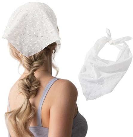 LUYANFX Bandana Donna Fasce Triangolari Foulard per Capelli Donna Triangolare Pizzo Bambina Fascia Estiva Copricapo Fascia Foulard Bandane Boho per Capelli Lunghi, Corti, Lisci e Ricci (Bianco, M)