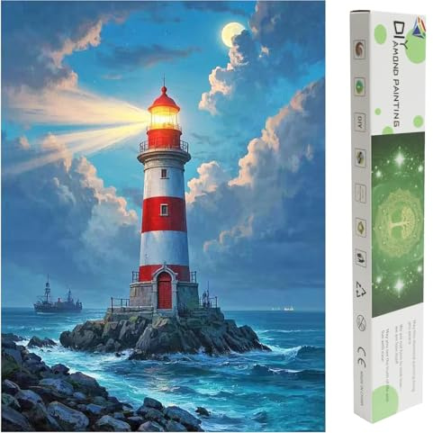 SHEGZHUC 40x50cm Diamond Painting Erwachsene Leuchtturm Groß mit Eleganter Verpackung, Diamant Malerei Bilder Landschaft Meer, Mosaik Stickerei Kreuzstich Geschenk, Wanddekoration für Schlafzimmer
