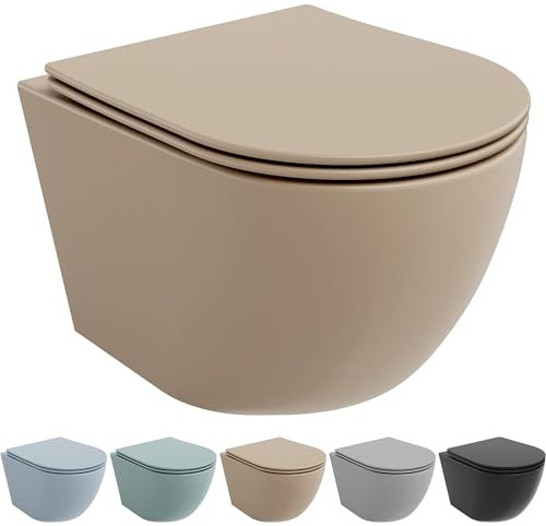 MEXEN Lena Pastell Matte | WC-Schüssel Randlos mit Dichtungsmatte GRATIS für Toilette | Slim Sitz und Absenk-Automatik, duroplast (Cappuccino matt)