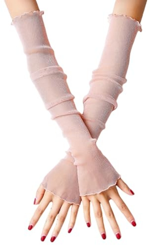 HSTWODE 1 Stück Damen Spitzenhandschuhe Langarm – Atmungsaktive Netzhandschuhe aus Chiffon für Sonnenschutz & Opern-Events | Elegante durchsichtige Handschuhe für Outdoor, Sommer & Mode