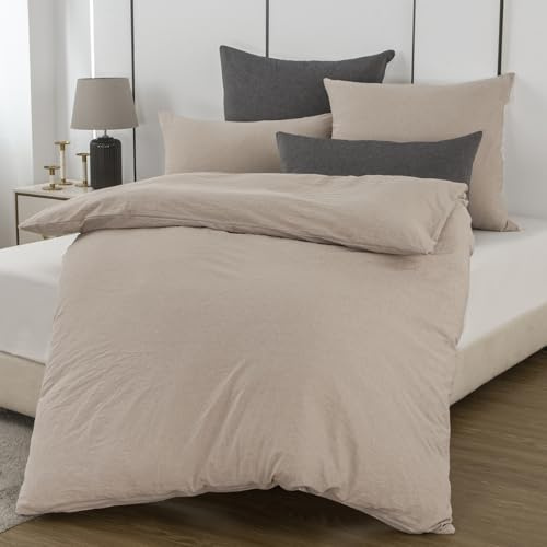Nesture Bettwäsche 135x200 Baumwolle 3teilig Beige - Bettwäsche-Sets Weich & bügelfrei, 100% Gewaschene Baumwoll, Enthält 1 Bettbezug 135 x 200cm + 1 Kissenbezug 80x80+ 1 Kissenbezug 40x80
