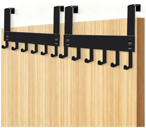 Primasage 2 Pièces Porte Manteau pour Porte,Crochet de Porte en Acier Inox avec 6 Crochets, Cintre Économisez de L'espace Patère de Porte À Suspendre pour Salle de Bain Salon Cuisine Chambre（Noir）