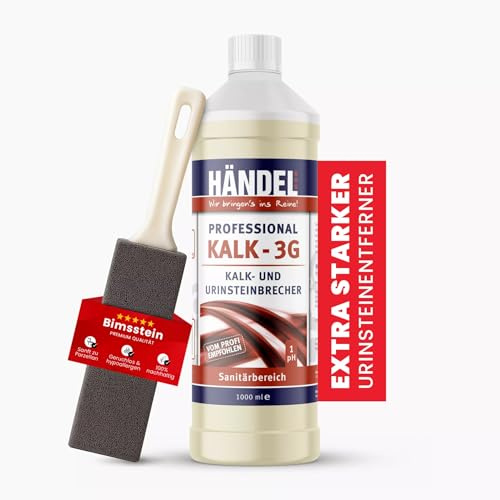 Händel3G Urinsteinentferner EXTRA STARK Power-Set – Kalk 3G WC- & Sanitärreiniger 1000 ml inkl Bimsstein – Entfernt Urinstein, Kalk & Rost – Porzellanschonend – Profi WC-Reiniger