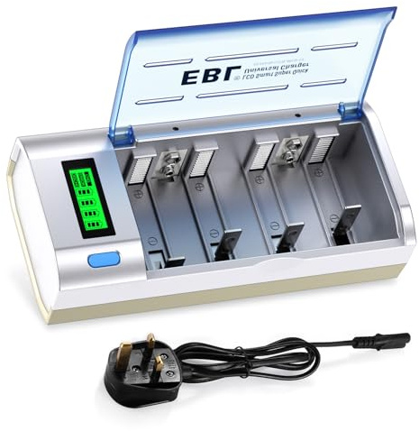 EBL Battery Charger for Rechargeable Ni-MH Ni-CD AA AAA C D Batteries with LCD Display，Universal Smart charger for 9V Rechargeable Battery