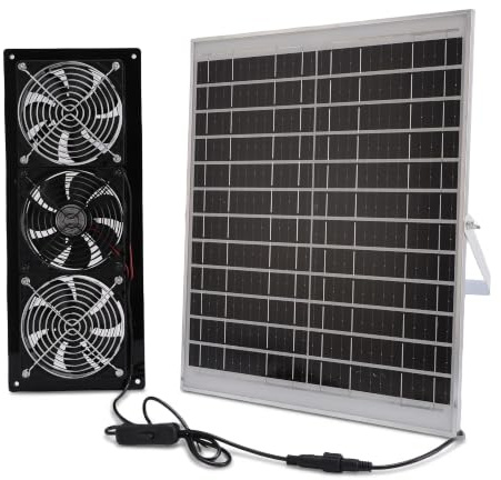 Dpofirs Solarbetriebenes, Effizientes 3-Lüfter-Set für Hühnerställe und Gewächshäuser, Wetterfester Lüftungsventilator für Schuppen, 25-W-Solarpanel – Kunststoff und Aluminiumlegierung