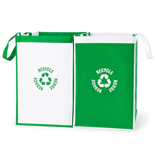 Recycling Bags for Kitchen - Includes Recycling Bins for Kitchen - Reusable Waste Separation Bags - Indoor Rubbish Sacks - Set of 2 for Easy Waste Sorting