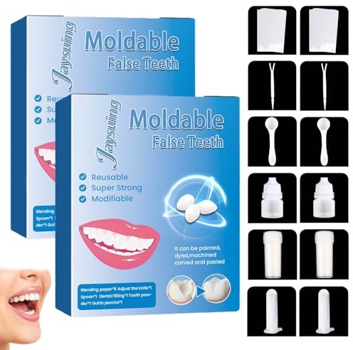 Cemento dentale permanente per impasto dentale professionale, 2 set | Di grande realismo e aspetto estetico, facile da usare per riparare denti cariati, persi o rotti
