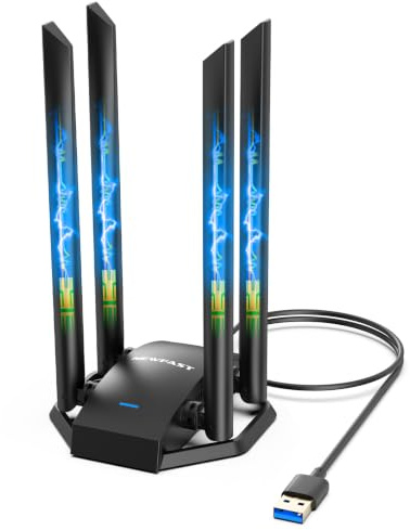 NEWFAST 1300 Mbit/s WLAN Stick für PC,Leistungsstarker WiFi Adapter mit 4x6dBi High Gain Antennas,WLAN Adapter Dual-Band (5GHz/2.4GHz),WPA3-Encryption,MU-MIMO,Only for Windows 11/10/8.1/8/7/XP