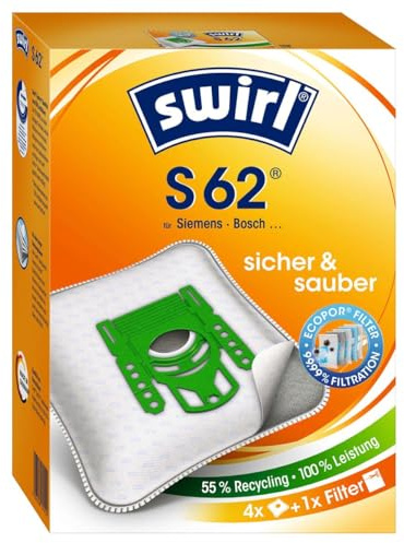 4 Original SWIRL S62 Staubsaugerbeutel passend für Siemens VS 70B00...79B99 - Super E