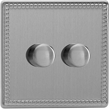 Varilight V-Pro Screwless Jubilee Brushed Steel 2 Gang LED Trailing Edge Dimmer Switch 1 or 2 Way