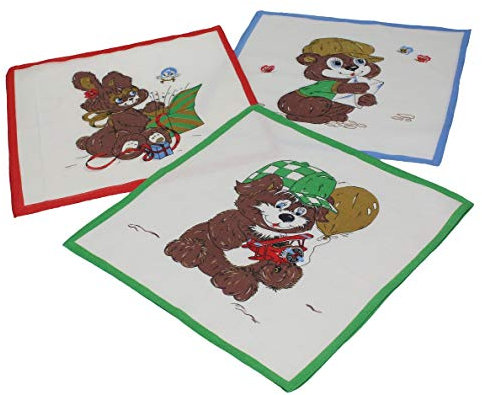 Betz 12 Stück Kinder Stoff Taschentücher Kindertaschentücher Set Größe 26x26 cm 100% Baumwolle Tier Motive Design 8