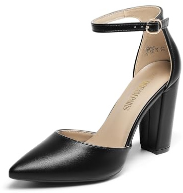 DREAM PAIRS Women's Coco High Heels Chunky Pumps | Pointed Closed Toe Ankle Strap Block Pumps Wedding Dress Shoes for Women