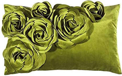 pad - Floral - Kissenhülle - Samt Kissen - Zierkissen - Kissenhülle - Blütenapplikationen - 30 x 50, Light Green