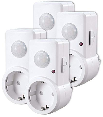 conecto Infrarot Bewegungsmelder für Steckdose innen Zwischenstecker LED 120° IP20 Dämmerungssensor (4er Set), weiß