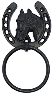 Perry Equestrian Coloured Horse Shoe Tie Ring - Stable Horse Pony Tie Up Ring (Black)