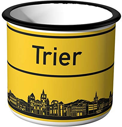 JUNIWORDS Emaille-Tasse, Ortsschild Trier, Schwarzer Tassenrand