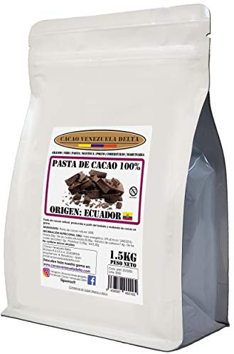 Cacao V Delta Pasta De Cacao Pura Ceremonial 1.5 Kg de Origen Ecuador - Chocolate Negro 100% Puro sin Azúcar para Fundir y Reposteria - Masa De Cacao Sin Gluten, Antioxidante, Vegano