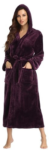 RONGTAI Accappatoi da donna in pile di peluche con cappuccio, camicia da notte spessa con tasche, soffice pigiama