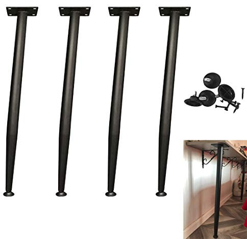 4 Modern Metall Möbelfüße,Konisch Tischbeine Schrankfüße Couchtischbein,Kohlenstoffstahl Tischgestell,für Bar Büro Schreibtisch Nachttisch Esstisch TV-Schrank,mit Einstellbar Schutzfüßen(black25cm)