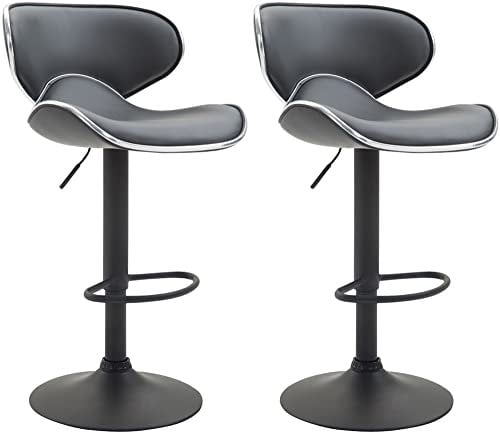 CLP 2er Set Barhocker Las Vegas Mit Kunstlederbezug I Höhenverstellbarer Barstuhl Mit Fußstütze, Farbe:grau, Gestell Farbe:schwarz