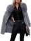 Giolshon Veste Longue en Cuir Imitation Daim pour Femmes, Vêtements D'hiver Trench-coat à la Mode Ceinturé pour Motard avec col en Fourrure Amovible FF20 Gris M