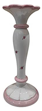 Angelica Home NALI' Kerzenständer aus Porzellan, Shabby Weiß und Rosa, Höhe 35 x Ø15 cm