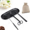 QeeHeng Kerzendochtschneide-Set,4-in-1,Kerzen-Zubehör-Set,Kerzenschneider,Werkzeug-Set,Kerzenlöscher,Docht-Trimmer-Set mit Tablett,Edelstahl-Kerzenpflege-Werkzeug,Kerzenlöscherstäbchen-Set (schwarz)