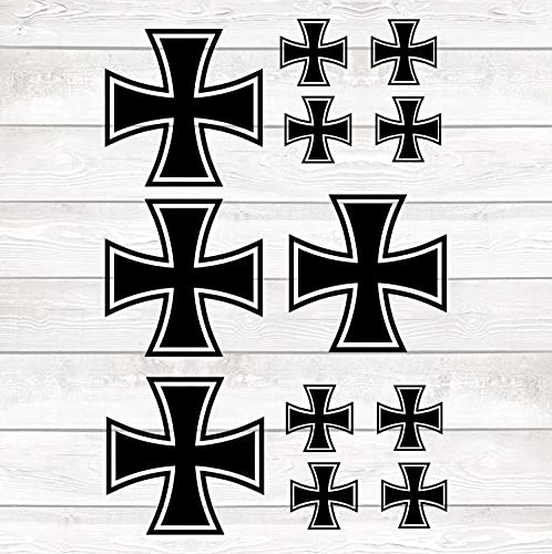 myrockshirt 12 x Aufkleber Eisernes Kreuz Set Bogen 30x20cm Kreuz Bundeswehr Luftwaffe Eisern Kreuz Cross Autoaufkleber Scheibe,Lack,Glas
