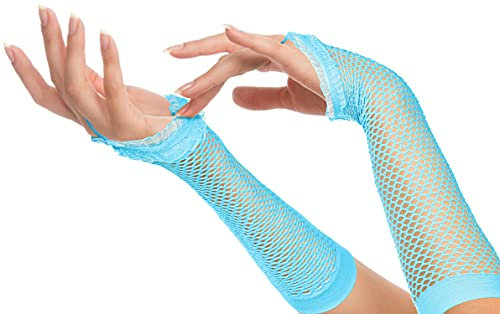 Balinco Rockige Netzhandschuhe 80er / 90er Jahre für Damen & Mädchen (Lang - Türkis)
