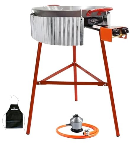 Bricolemar Kit paellero gas 40 cm con paellera 42 cm y soporte estable – set completo con paravientos ondulado, regulador y manguera para cocinar paella al aire libre