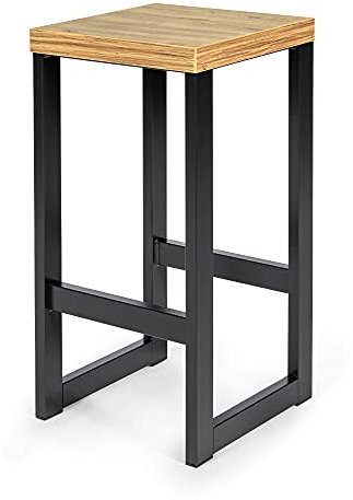 Magnetic Mobel Tabouret de Bar, Industriel en métal avec Repose-Pieds H60 cm (Chêne, Noir)