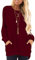 AUSELILY Pullover Damen Herbst Lässige Langärmliges Oberteil Rundhals Leichte Sweatshirts mit Taschen Burgund L