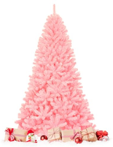RELAX4LIFE Albero di Natale Rosa 180/230 cm, Abete Artificiale con Cerniere e Base Pieghevole di Metallo 100% PVC, Color Ciliegio, Aspetto Appariscente Perfetto Come Decorazione (230 cm)