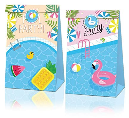 12er Pack Flamingo Party Papiertüten Hawaii Thema Goodie Bags Sommer Pool Party Tüten Ananas Papiertüte mit Aufklebern,Flamingo Party Goodie Bags, Luau Party Kekstüte Geburtstagsdekorationen