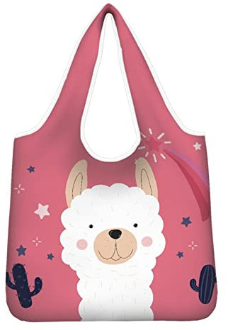 Kuiaobaty Einkaufstasche, wiederverwendbar, faltbar, in einem Beutel, große Familien-Einkaufstasche, Handtasche für Reisen, Alpaka Pink