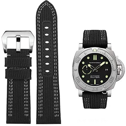 FOUUA Uhrenarmband PANERAI Nylon Leder Armband 24mm 26mm Leder Military Uhrenarmband Uhrenarmband Relacement Band für PANERAI LUMINOR 44 Men PAM00984 441