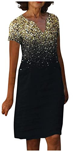Boho Kleid Damen Mittelalterkleid Hochgeschlossenes Kleid Langer Rock Mit Schlitz Midi Plissee Damen Urban Fashion Summer New Trend Positioning Print V Ausschnitt Kurzarmkleid 2-Khaki 3XL