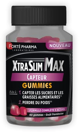 Forté Pharma – XtraSlim Max Gummies Capteur de Graisses | SANS SUCRES | Complément alimentaire Perte de Poids, Capter les graisses & sucres | Chrome, Zinc, Kola | 60 Gommes, 4/jour