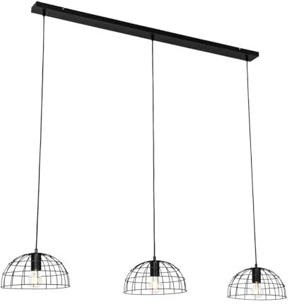 Qazqa - Industrie I Vintage I Industrie I Vintage I Hängelampe I Pendellampe I Pendelleuchte schwarz 3-flammig - Hanze I Wohnzimmer I Schlafzimmer - Stahl Länglich - LED geeignet E27