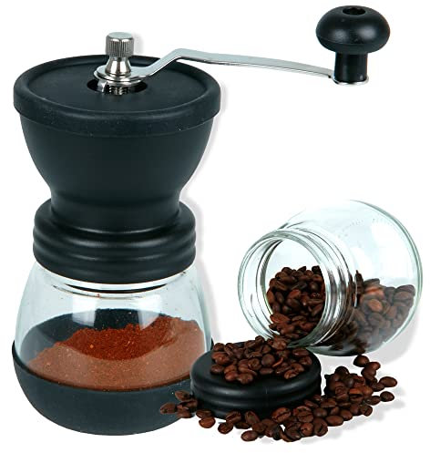 ZENO Manual Coffee Grinder with Adjustable Bean Grind Size & Storage Jar | Portable Handheld Coffee Grinder | Ideal for Fresh Espresso at Home, Office or Travelling