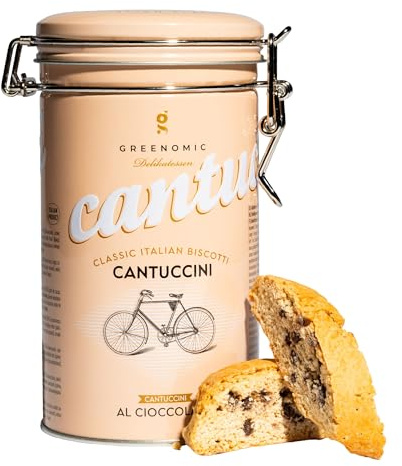 Greenomic - italienische Cantuccini - 180g - ideal als Geschenk - original italienisches Gebäck mit Schoko - verpackt in einer charmanten Geschenkdose - italienisch-sizilianisches-Gebäck