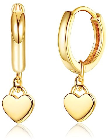 ORAZIO S925 Sterling Silver Heart Dangle Hoop Earrings for Women Girls, Small Huggie Earring With Love Dangle, Lightweight Sliver Rose Gold Sleeper Earrings 10mm Jewelry Gifts