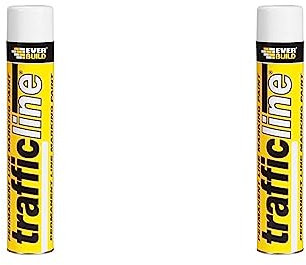 Everbuild Trafficline Solvent Based Permanent Line Marking High, Heavy Duty High Build Formulation Spray Paint, White - 700ml (Pack of 2)