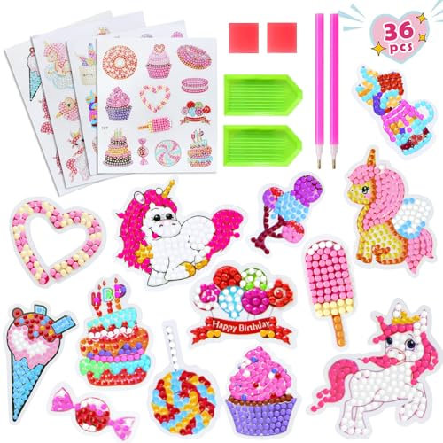 5d Diamond Painting Kinder 36 Stück DIY Anfänger Diamant Malerei Aufkleber, Aufkleber Kit Diamant Malerei Kits, Diamant Painting Bilder Kinder, Geburtstag Weihnachtsgeschenke für Jungen und Mädchen