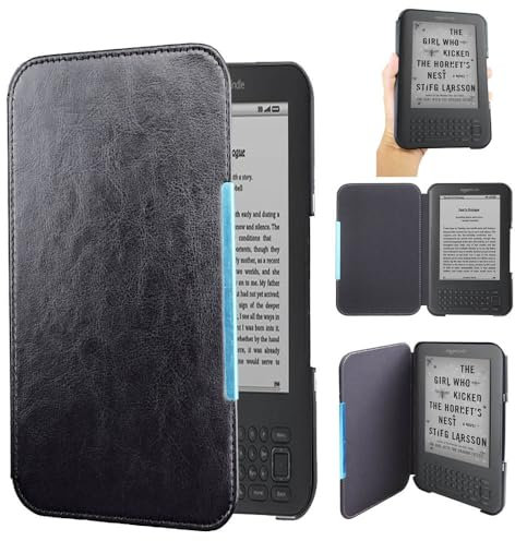 Case for Kindle 3rd 6-inch Model D00901 eReader Cover for Amazon Kindle Keyboard (Kindle 3/D00901) Business Light Luxury Smart PU Leather Case (Black)