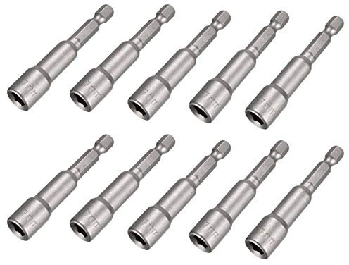 Saipor 10 Pièces Adaptateur Douille Visseuse 7mm Magnétique Embout Douille Hexagonale pour Visseuse à Choc pour Tournevis à Écrou de pour Perceuse à Main, Clé à Douille