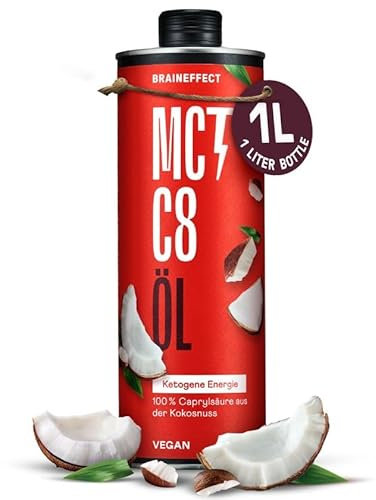 BRAINEFFECT MCT-Öl C8 (1000ml) - Bildet 300% mehr Ketone als andere MCT-Öle (100% C8) - Ketogene Ernährung - Reiner Extrakt aus Kokosnussöl -