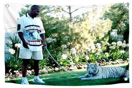Mike Tyson mit Tier-Tiger-Flagge, lustige Männerhöhlen-Wandflagge mit Messingösen für Studentenwohnheim, Wandteppiche, Boxer-Stern-Wandflagge, Heimdekor-Tapete, Box-Heim-Fitness-Flagge, 90 x 150 cm